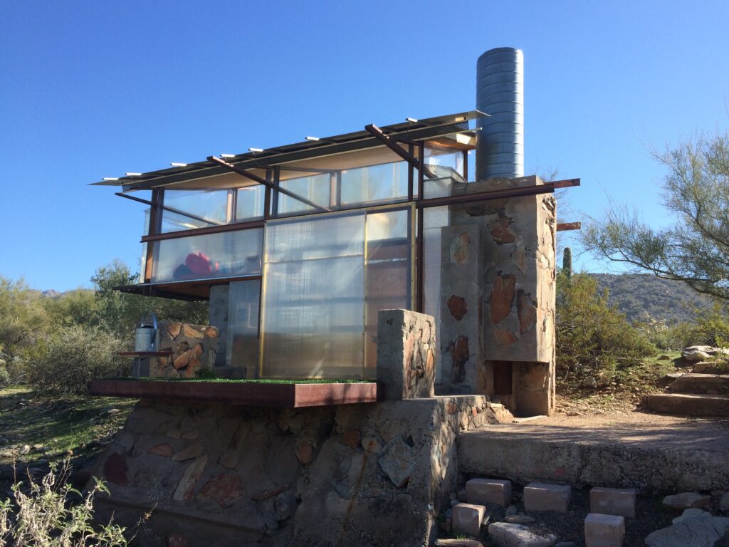 The Dean of the architecture school stays in this one from time to time. It has a fake lawn cantilevered over the arroyo.